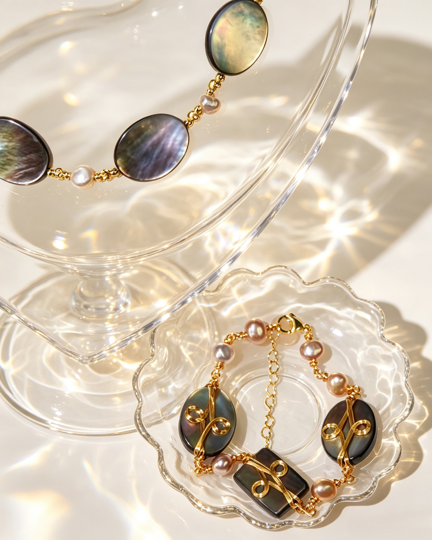 Handmade Black Mother of Pearl & Freshwater Pearl Jewelry Set