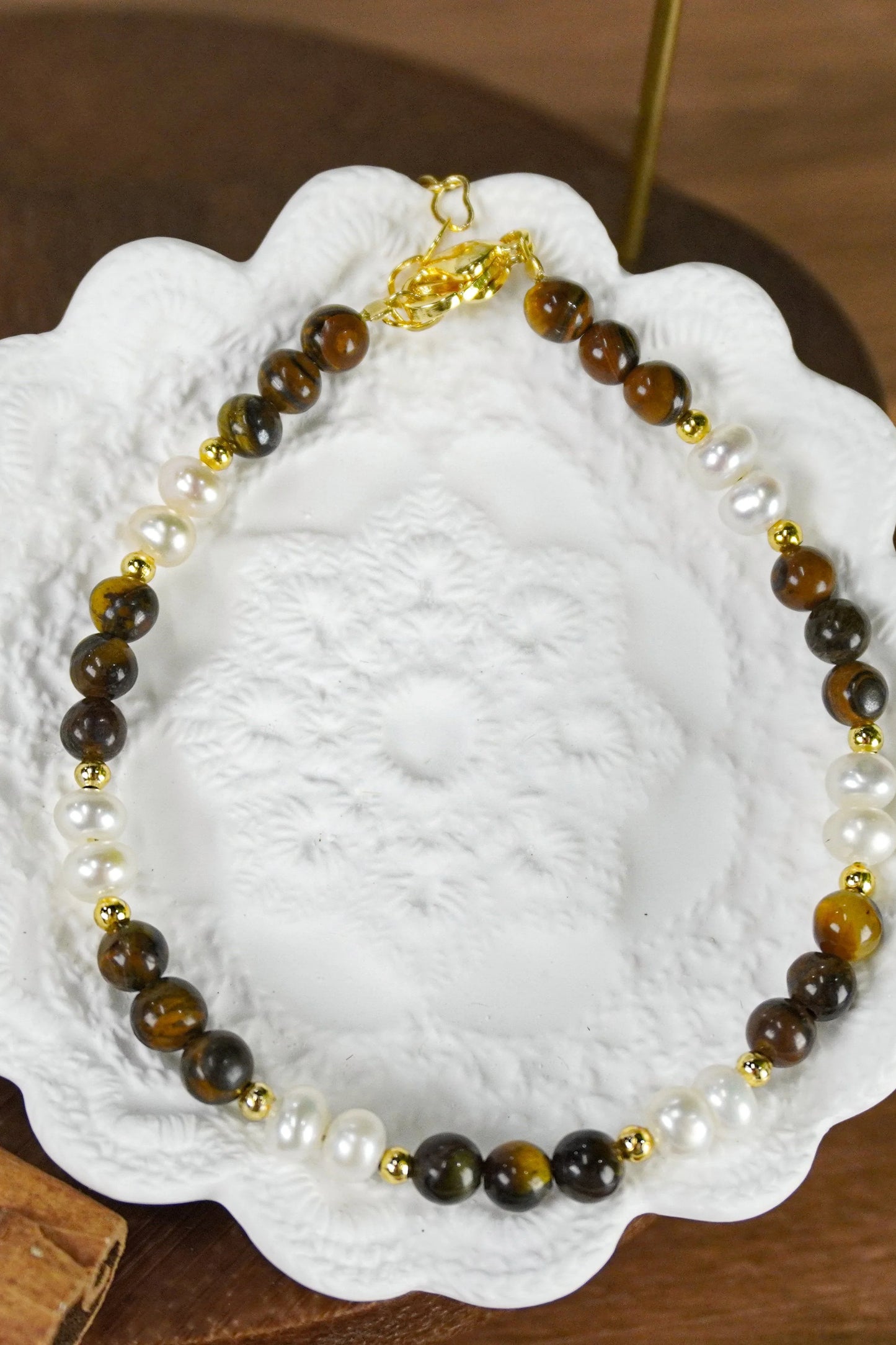 🤎✨ Warm Earth Tone Tiger Eye Layered Beaded Necklace With Freshwater Pearl Accents, Dainty Two-Strand Necklace for Casual &amp; Office Styling