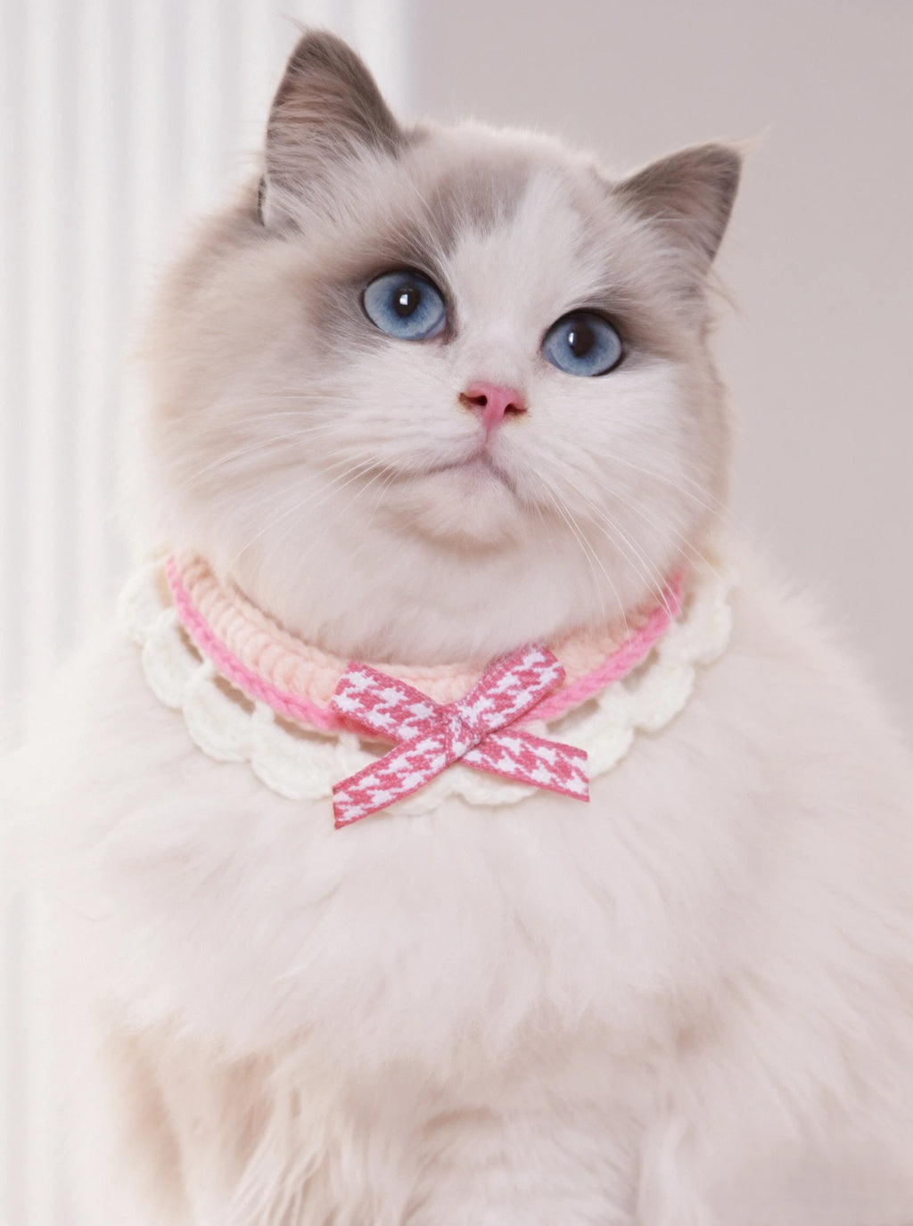 Soft Milk Cotton Cat Collar, Handmade Crochet Bow Bib Collar, Adjustable Reverse Double Button Cute Decorative Neckband for Kitten Small Pet