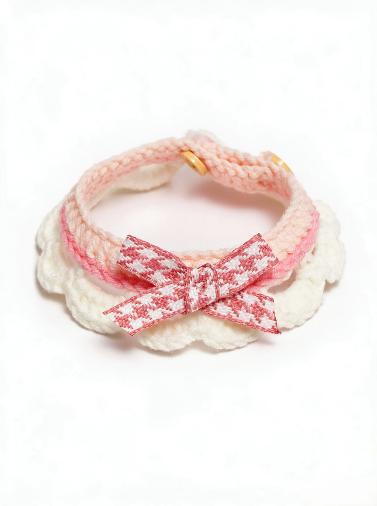Soft Milk Cotton Cat Collar, Handmade Crochet Bow Bib Collar, Adjustable Reverse Double Button Cute Decorative Neckband for Kitten Small Pet