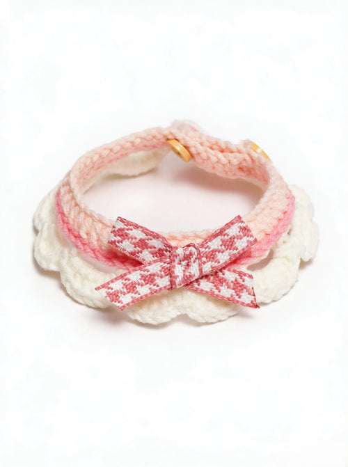 Soft Milk Cotton Cat Collar, Handmade Crochet Bow Bib Collar, Adjustable Reverse Double Button Cute Decorative Neckband for Kitten Small Pet