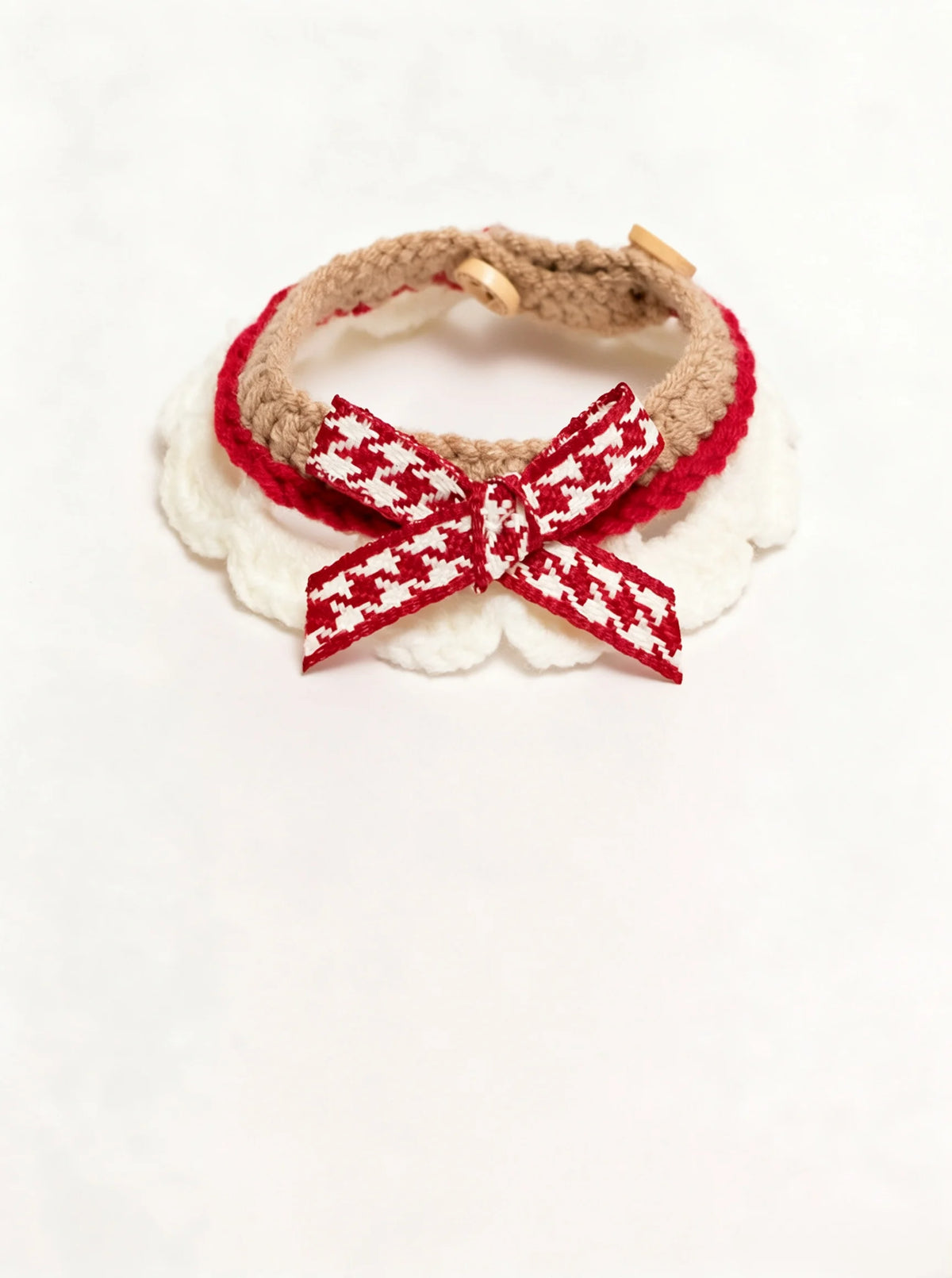 Soft Milk Cotton Cat Collar, Handmade Crochet Bow Bib Collar, Adjustable Reverse Double Button Cute Decorative Neckband for Kitten Small Pet
