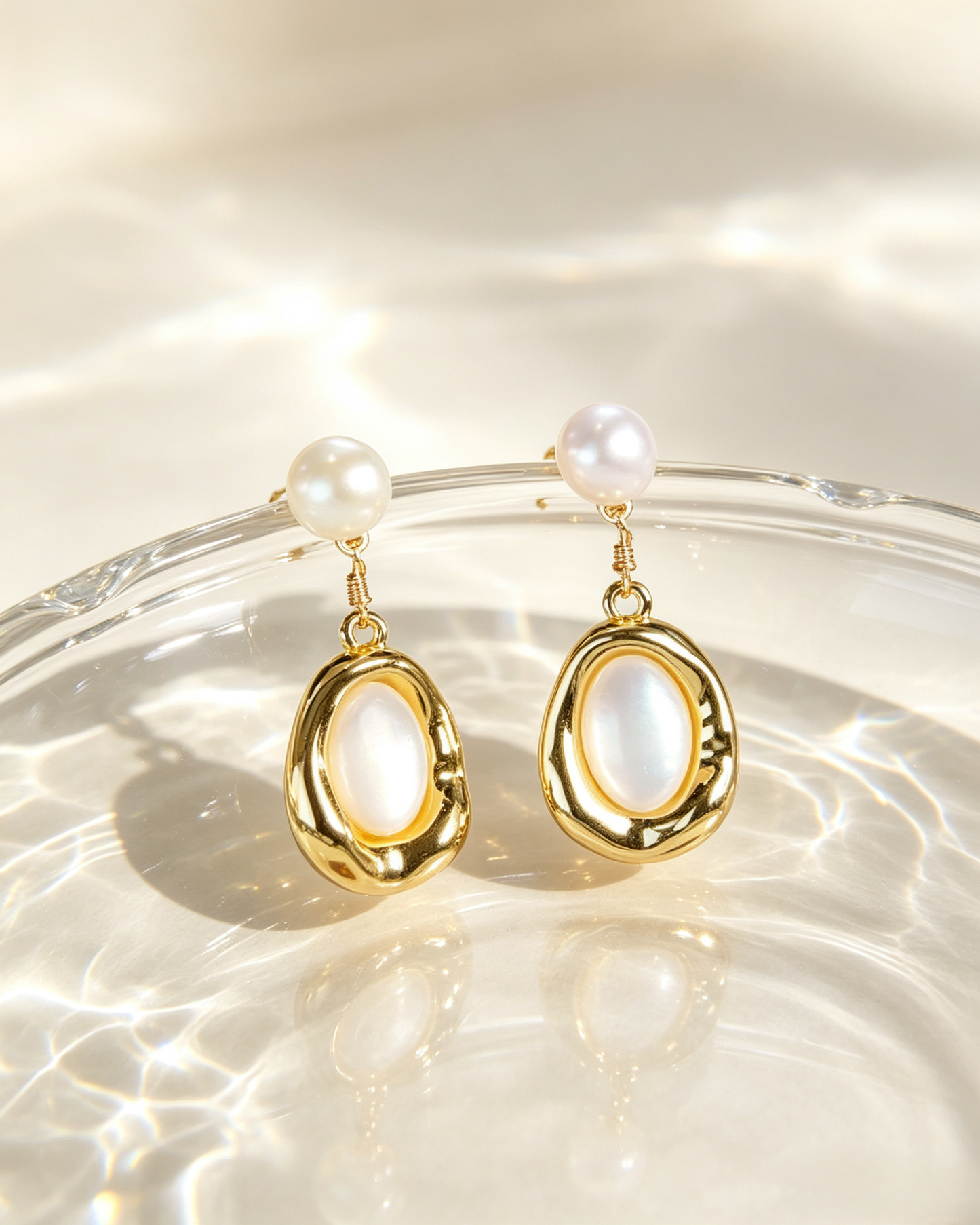 Organic Sculptural Mother of Pearl Freshwater Pearl Drop Earrings