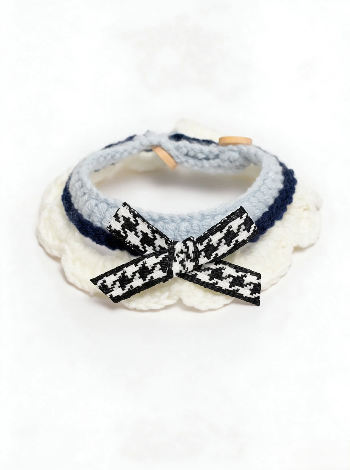 Soft Milk Cotton Cat Collar, Handmade Crochet Bow Bib Collar, Adjustable Reverse Double Button Cute Decorative Neckband for Kitten Small Pet
