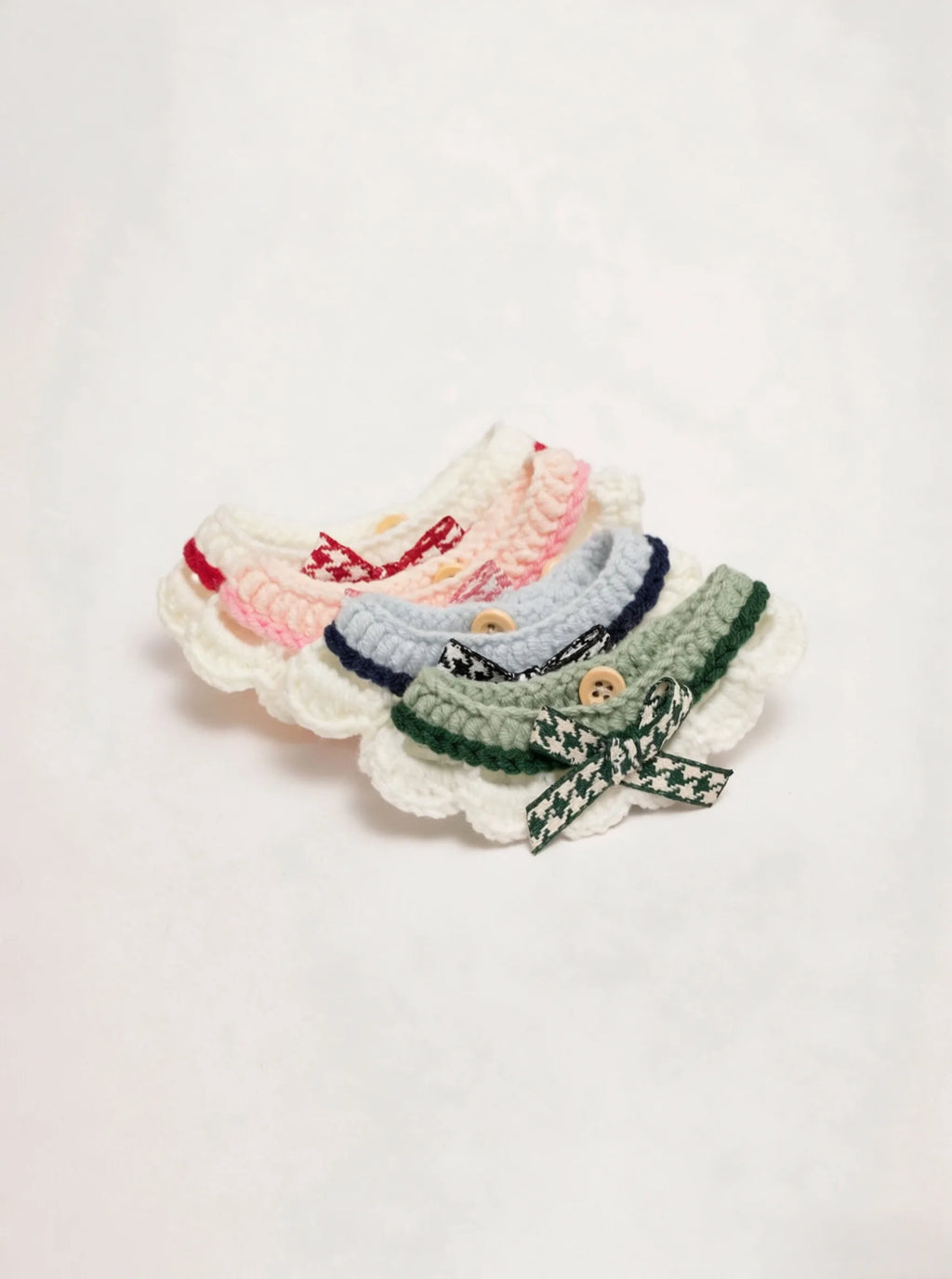 Soft Milk Cotton Cat Collar, Handmade Crochet Bow Bib Collar, Adjustable Reverse Double Button Cute Decorative Neckband for Kitten Small Pet