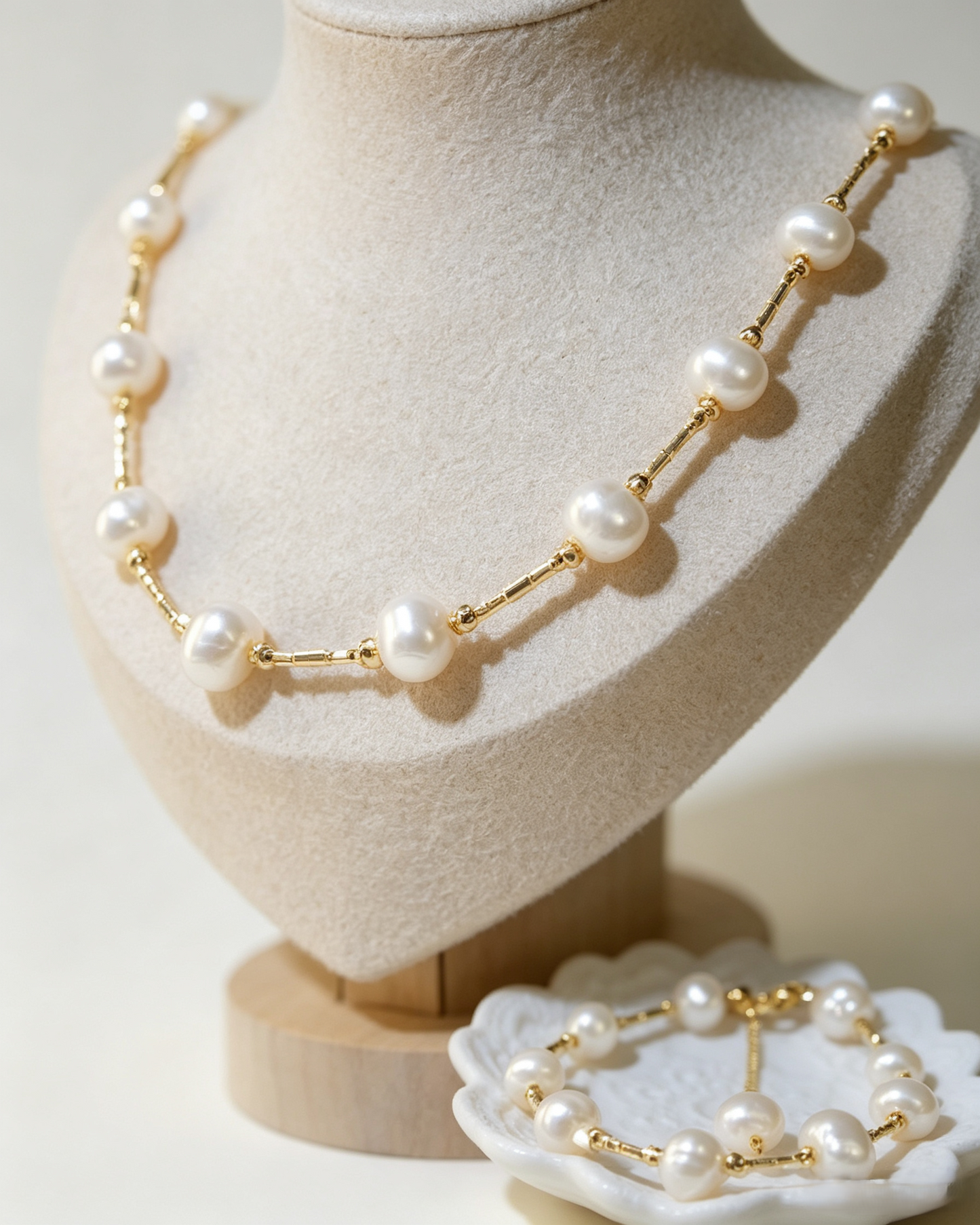 Station Freshwater Pearl Necklace & Bracelet Set