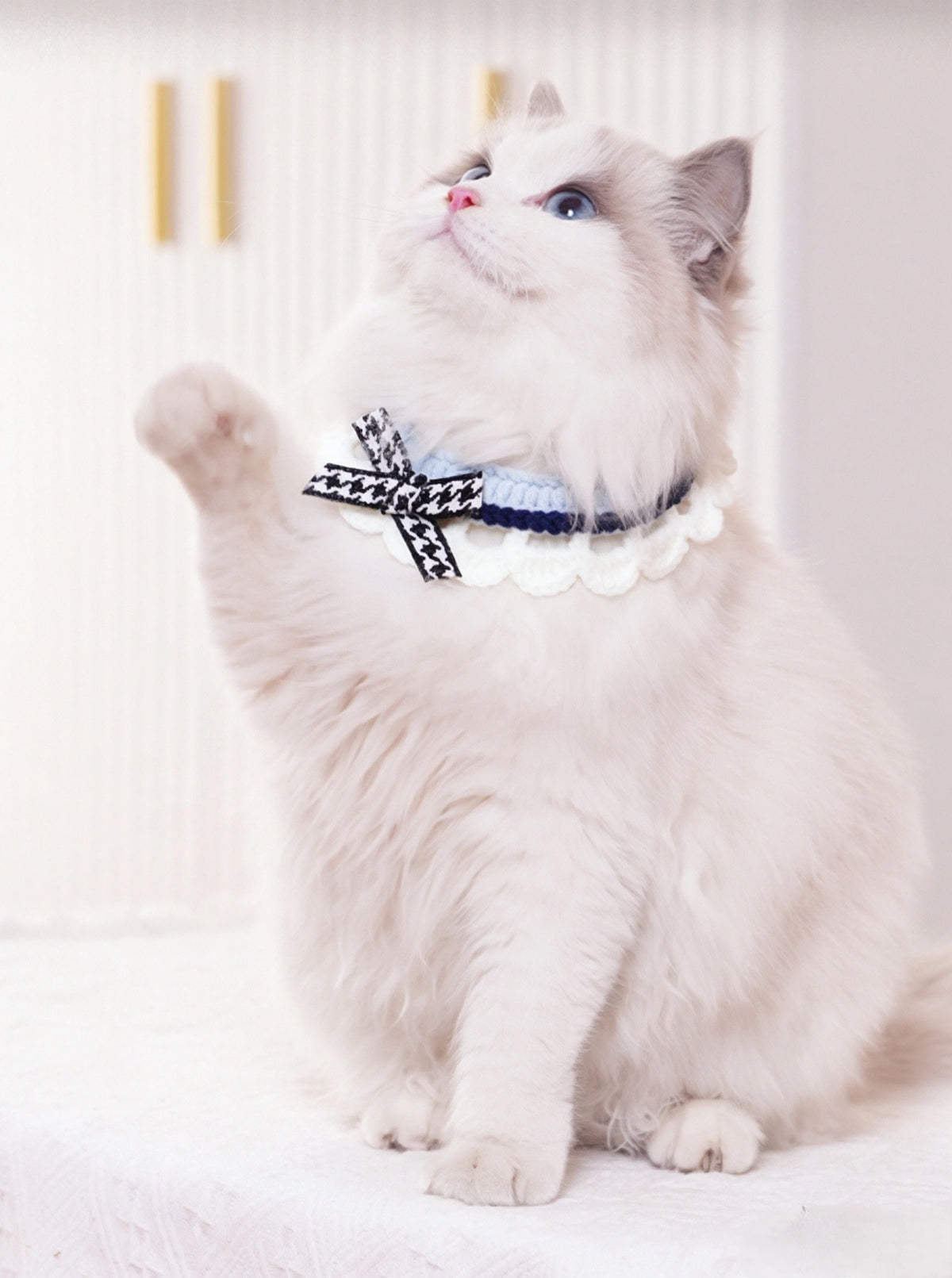 Soft Milk Cotton Cat Collar, Handmade Crochet Bow Bib Collar, Adjustable Reverse Double Button Cute Decorative Neckband for Kitten Small Pet
