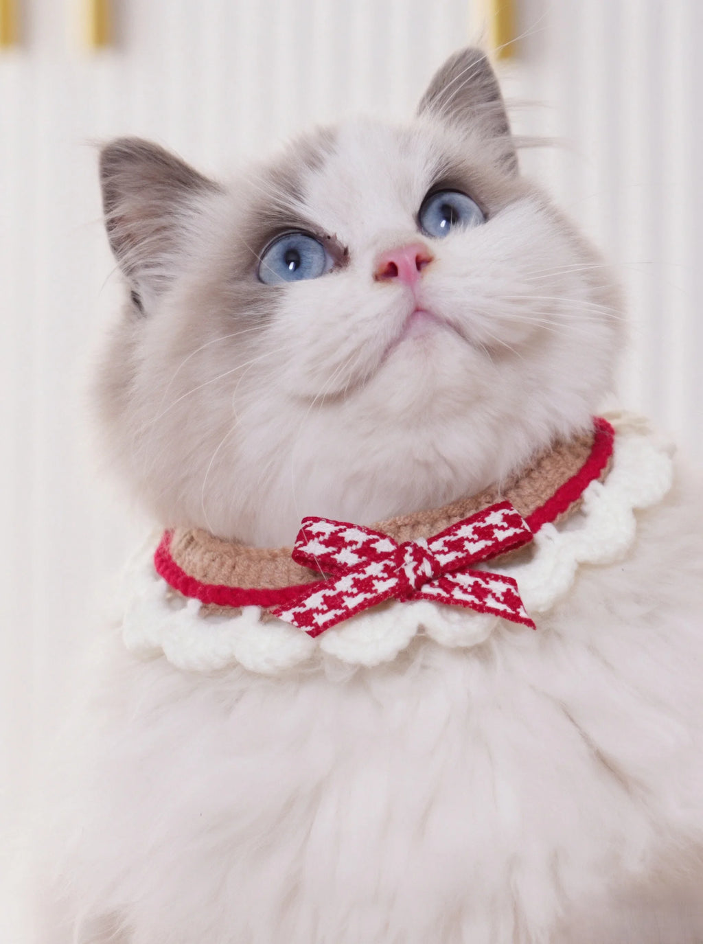 Soft Milk Cotton Cat Collar, Handmade Crochet Bow Bib Collar, Adjustable Reverse Double Button Cute Decorative Neckband for Kitten Small Pet