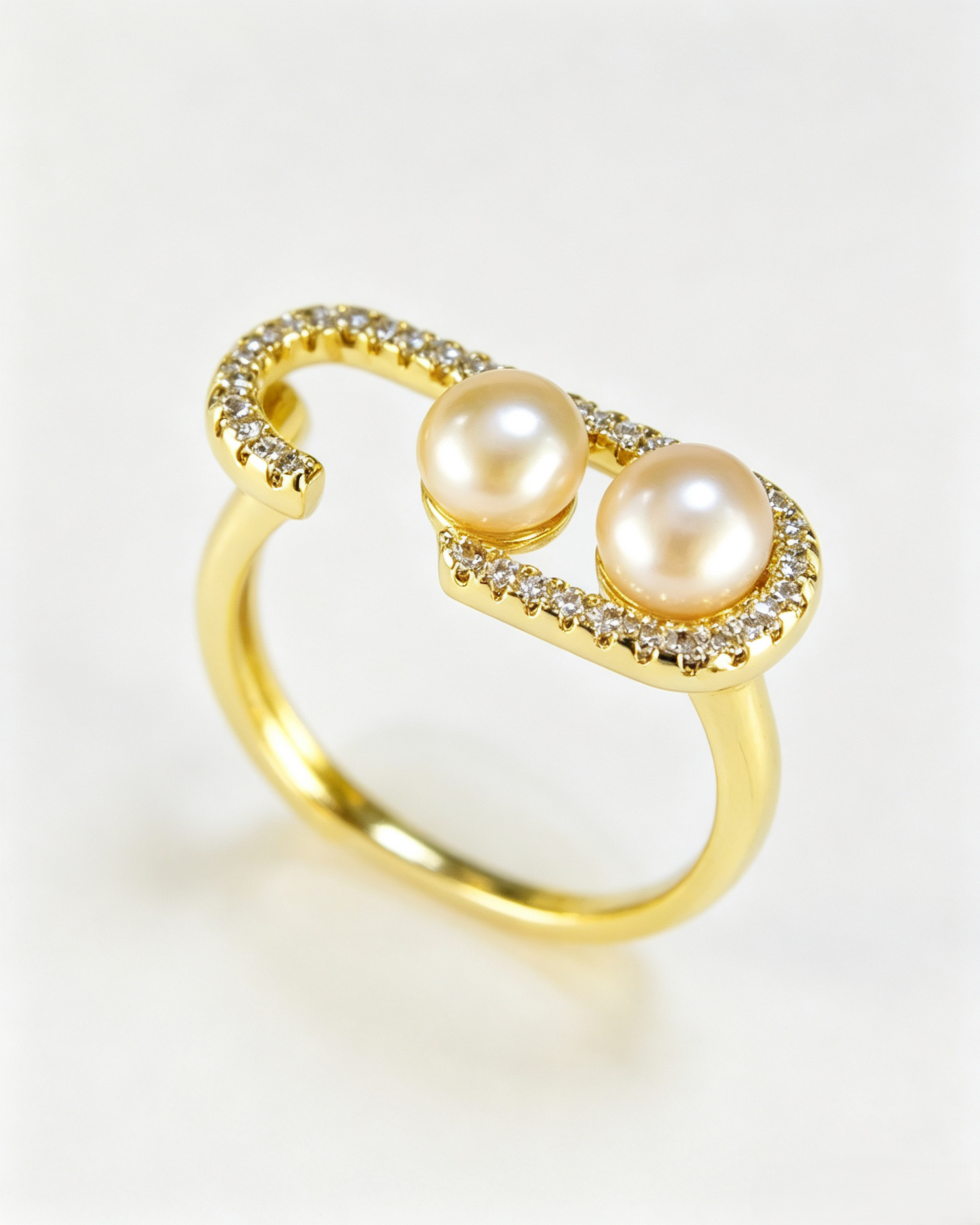 ✨ Minimal Open Freshwater Pearl Wrap Ring | Gold Adjustable Double Pearl Ring with Crystal Accents for Everyday Elegance