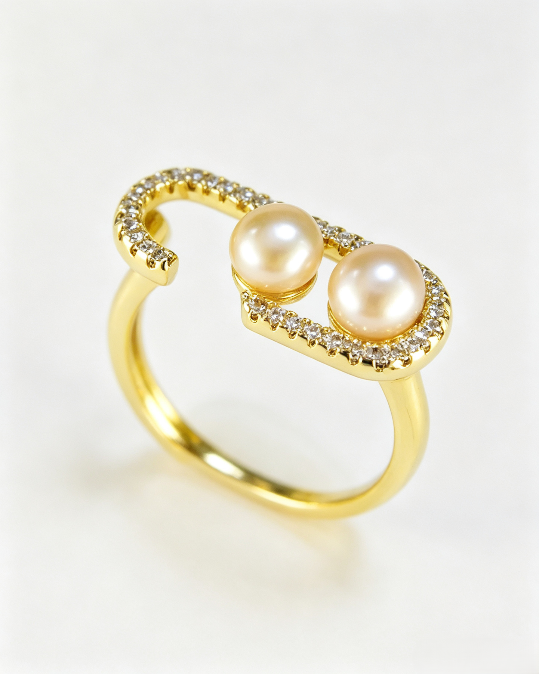 ✨ Minimal Open Freshwater Pearl Wrap Ring | Gold Adjustable Double Pearl Ring with Crystal Accents for Everyday Elegance