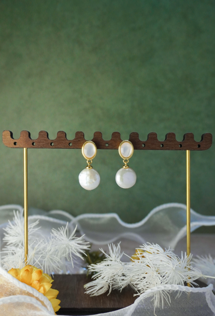 Oval Mother of Pearl Baroque Freshwater Pearl Drop Earrings