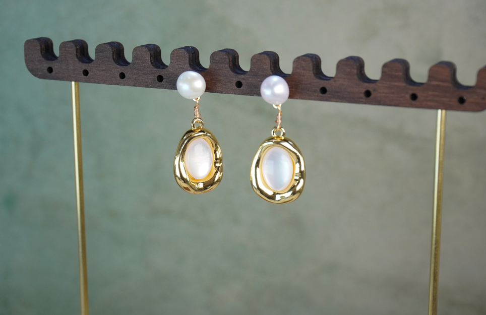 Organic Sculptural Mother of Pearl Freshwater Pearl Drop Earrings