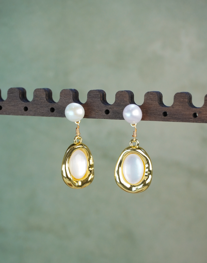 Organic Sculptural Mother of Pearl Freshwater Pearl Drop Earrings