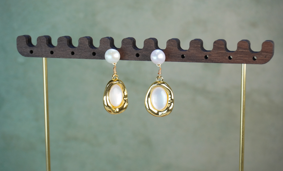 Organic Sculptural Mother of Pearl Freshwater Pearl Drop Earrings