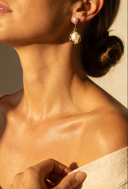 Organic Sculptural Mother of Pearl Freshwater Pearl Drop Earrings