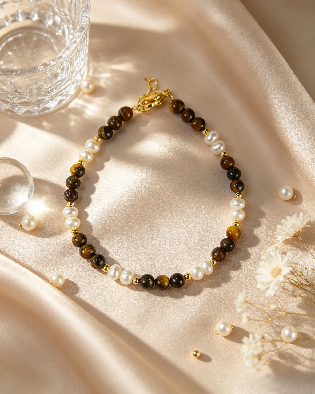 🤎✨ Warm Earth Tone Tiger Eye Layered Beaded Necklace With Freshwater Pearl Accents, Dainty Two-Strand Necklace for Casual &amp; Office Styling