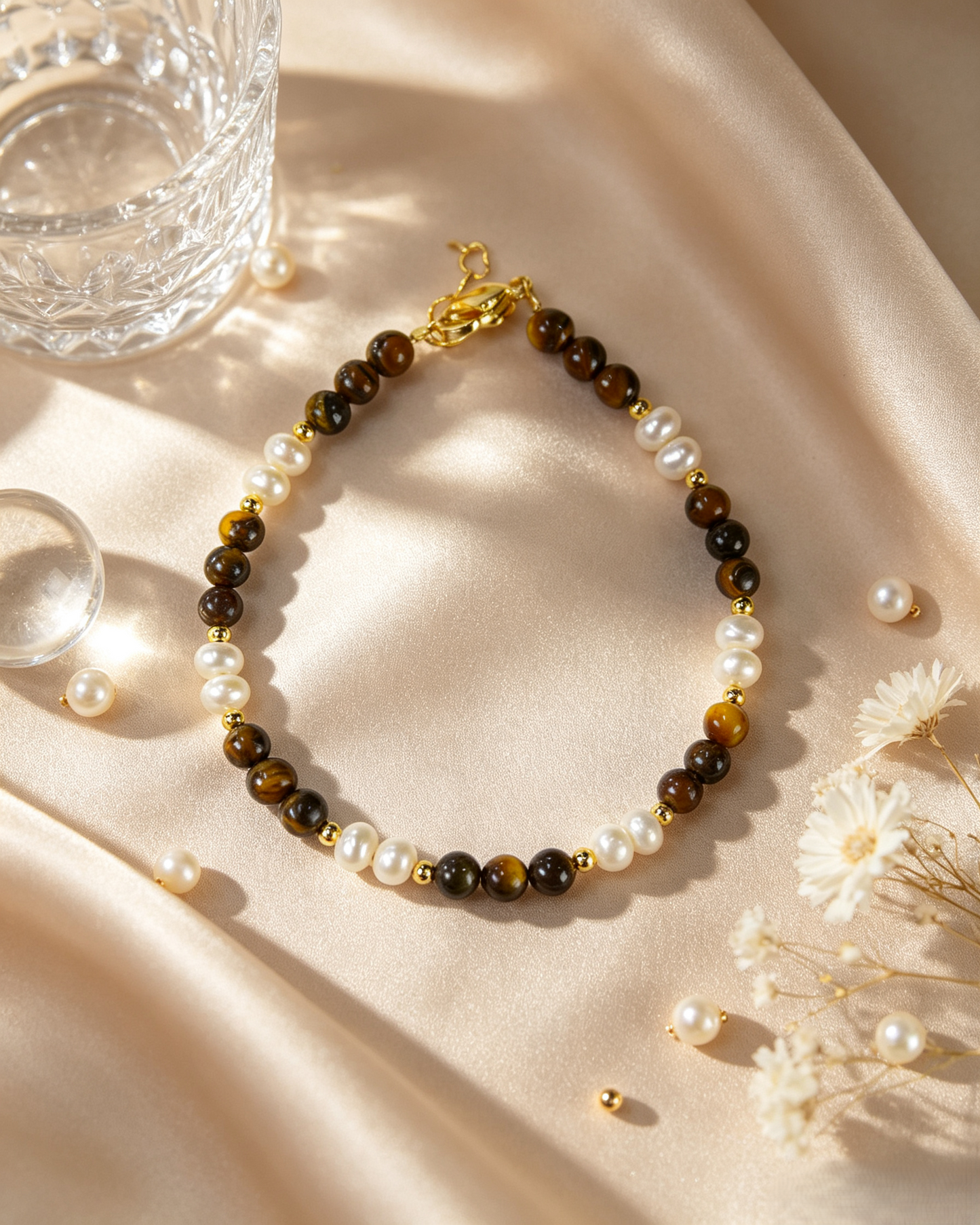 🤎✨ Warm Earth Tone Tiger Eye Layered Beaded Necklace With Freshwater Pearl Accents, Dainty Two-Strand Necklace for Casual &amp; Office Styling